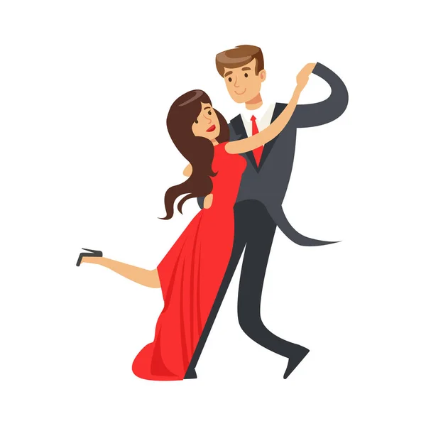 Jeune couple heureux dansant tango coloré personnage vecteur Illustration — Image vectorielle