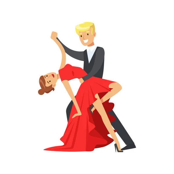 Jeune élégance tango danseurs coloré personnage vecteur Illustration — Image vectorielle