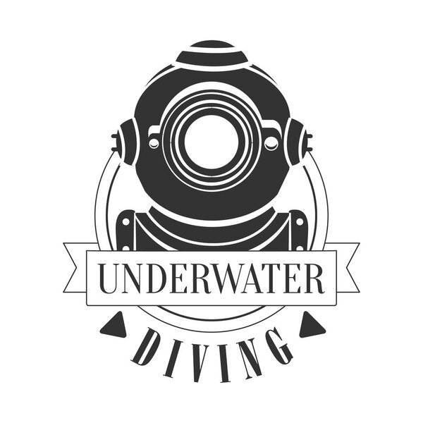 Diving underwater vintage logo. Black and white vector Illustration