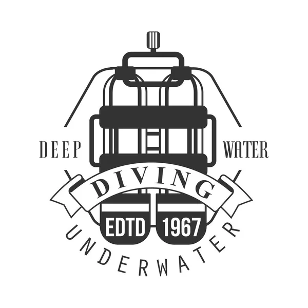 Diving underwater deep water edtd 1967 logo. Black and white vector Illustration — Stock Vector