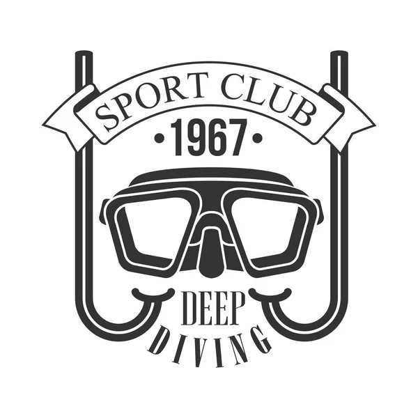 Sport club deep diving 1967 vintage logo. Black and white vector Illustration — Stock Vector