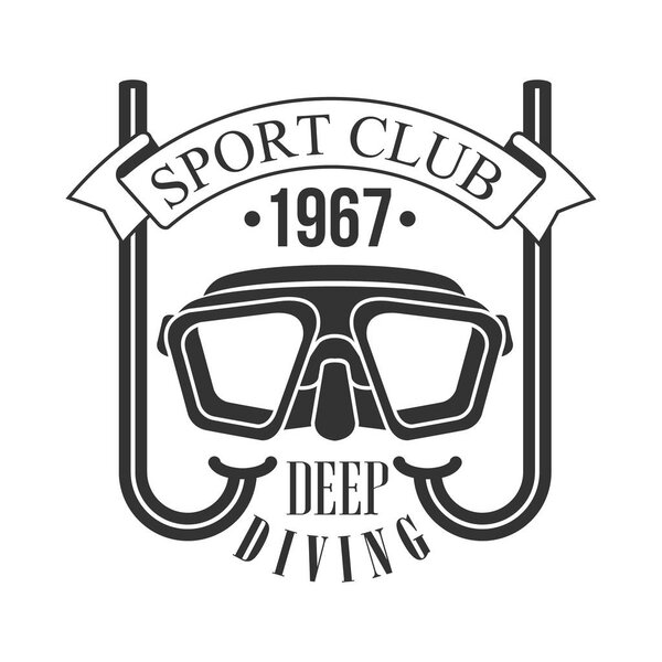 Sport club deep diving 1967 vintage logo. Black and white vector Illustration