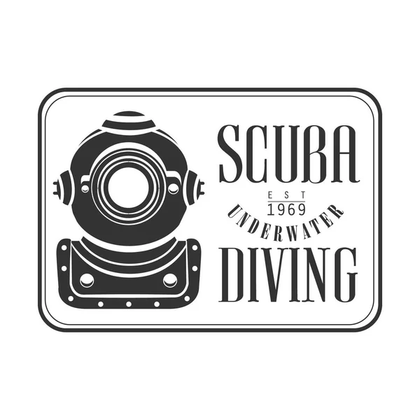 Scuba underwater diving est 1969 vintage logo. Black and white vector Illustration — Stock Vector