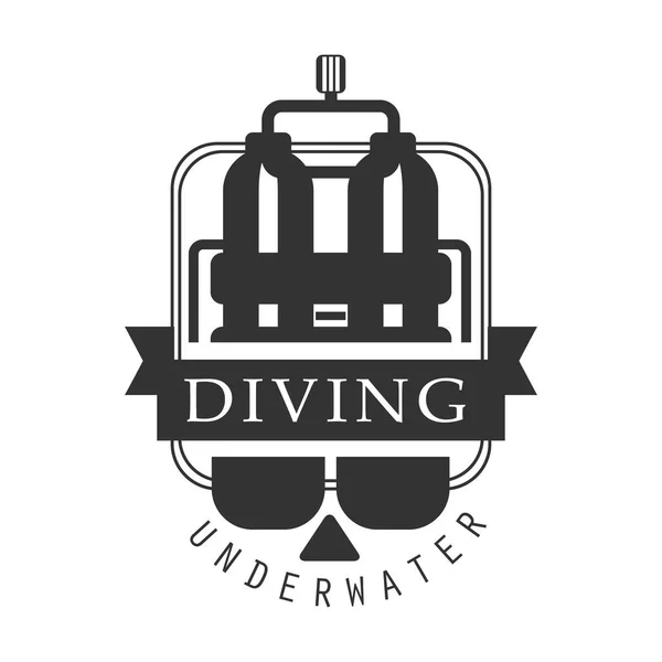 Diving underwater logo. Black and white vector Illustration — Stock Vector