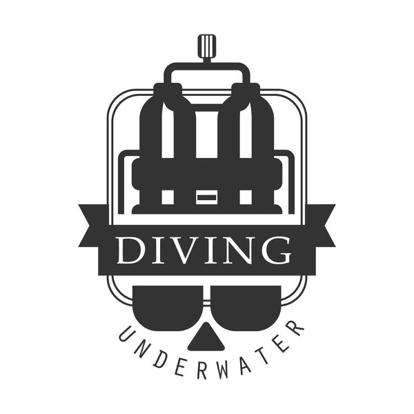 Diving underwater logo. Black and white vector Illustration