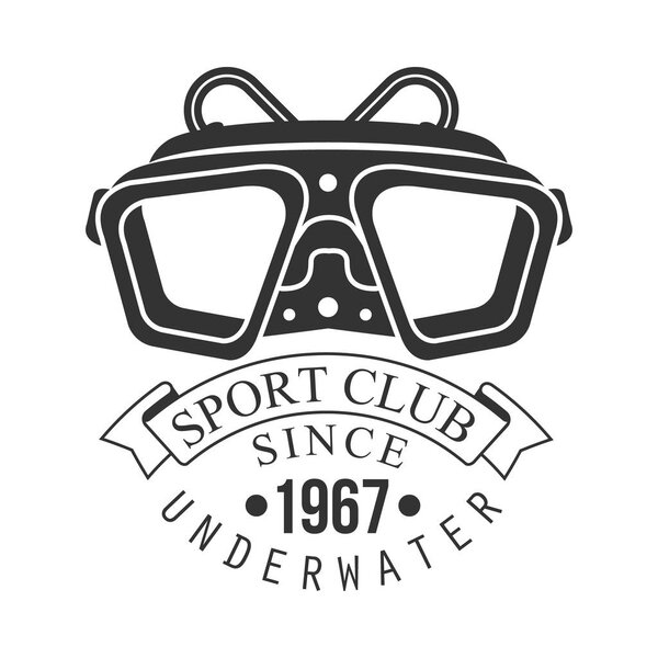 Underwater sport club since 1967 vintage logo. Black and white vector Illustration