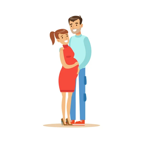 Beau jeune couple enceinte personnages colorés vecteur Illustration — Image vectorielle