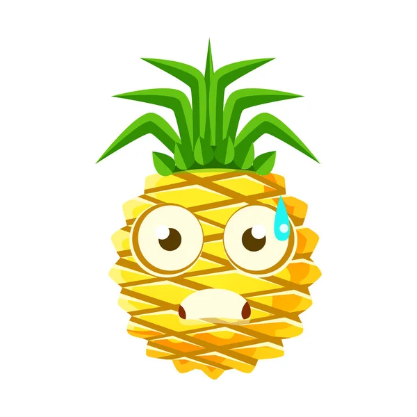 Vyděšený ananas tvář. Roztomilý kreslený emoji znaků vektorové ilustrace — Stockový vektor