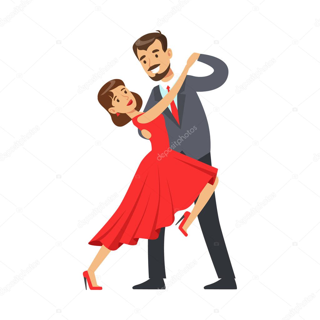 Professional dancer couple dancing tango colorful character vector Illustration