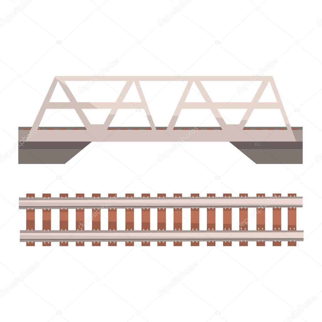 Railway bridge and railroad, rail section. Colorful cartoon illustration