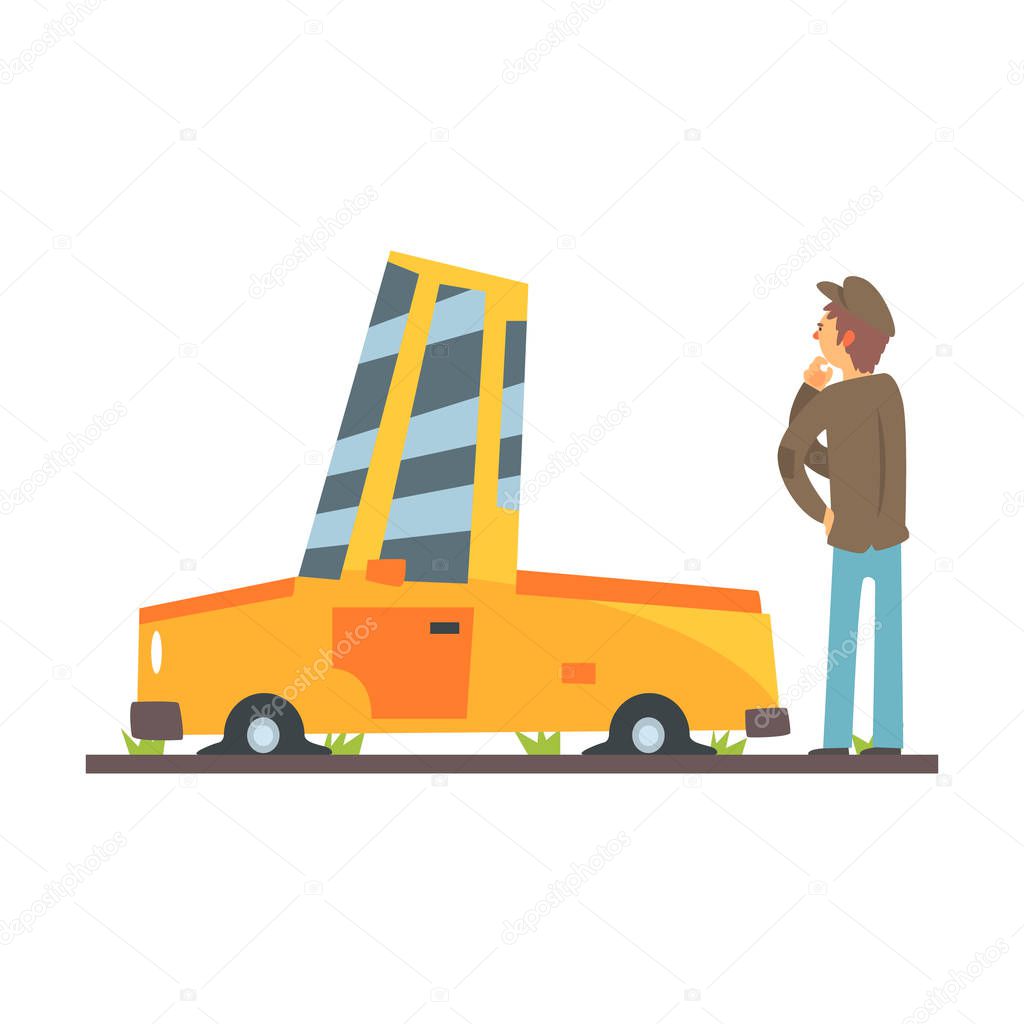 Car flat tires, car accident colorful character vector Illustration