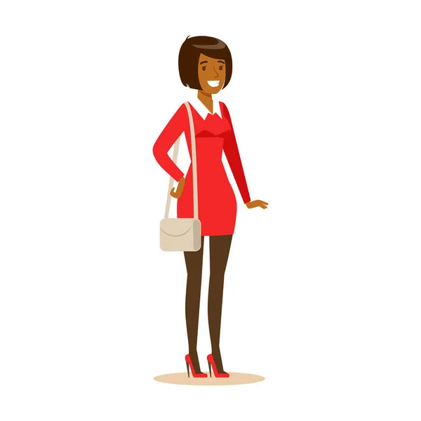 非洲裔美国小女孩微笑着休闲服装。姹紫嫣红的卡通人物矢量图 — 图库矢量图片