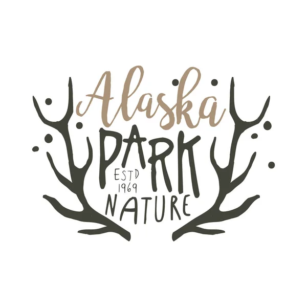 Alaska parku přírody od roku 1969 promo znamení, ručně kreslenou vektorové ilustrace — Stockový vektor