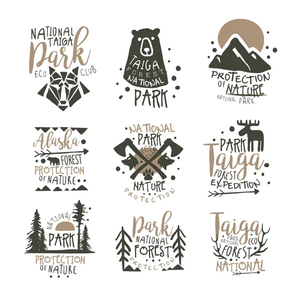 National park eco club labels set. Nature protection hand drawn vector Illustrations — Stock Vector