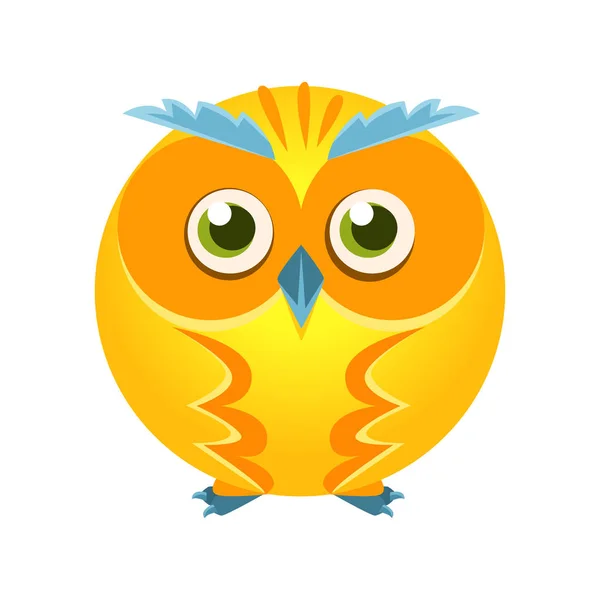 Pássaro geométrico amarelo bonito da coruja, vetor colorido do caráter dos desenhos animados Ilustração — Vetor de Stock