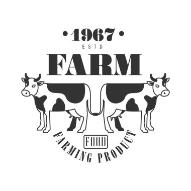 Çiftlik Gıda Tarım Ürün estd 1967 logosu. Siyah ve beyaz retro vektör çizim