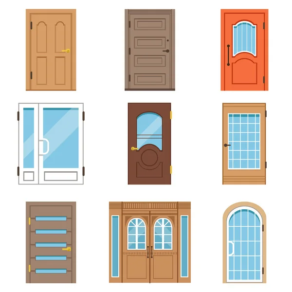 Puertas delanteras, colección de vIntage y puertas modernas a casas y edificios ilustraciones vectoriales — Vector de stock