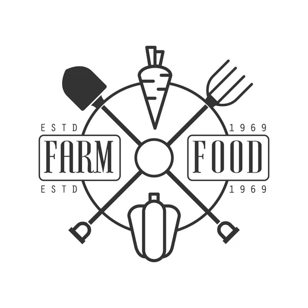 Farm food estd 1969 logo. Black and white retro vector Illustration — Stock Vector