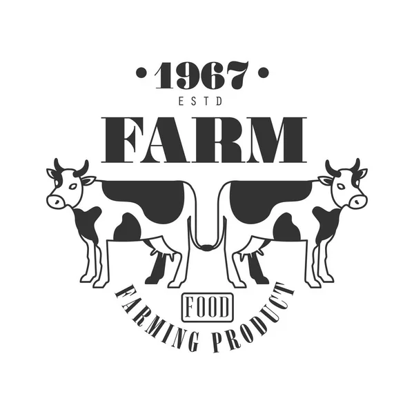 Çiftlik Gıda Tarım Ürün estd 1967 logosu. Siyah ve beyaz retro vektör çizim — Stok Vektör