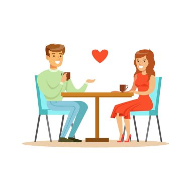 Kafe renkli karakter vektör çizim oturma aşık genç mutlu çift