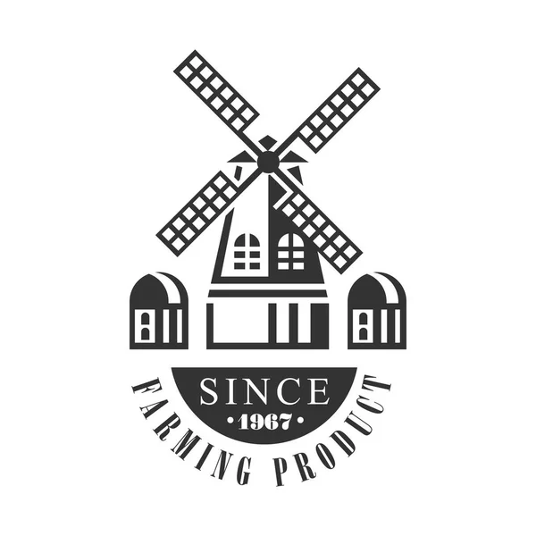 Produk pertanian sejak tahun 1967 logo. Ilustrasi vektor retro hitam dan putih - Stok Vektor