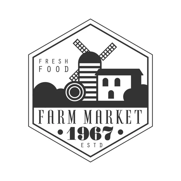 Farm market estd 1967 logo. Black and white retro vector Illustration — Stock Vector