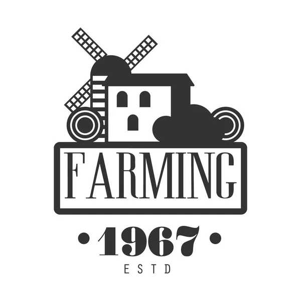 Jordbruk estd 1967 logotyp. Svart och vitt retro vektor Illustration — Stock vektor