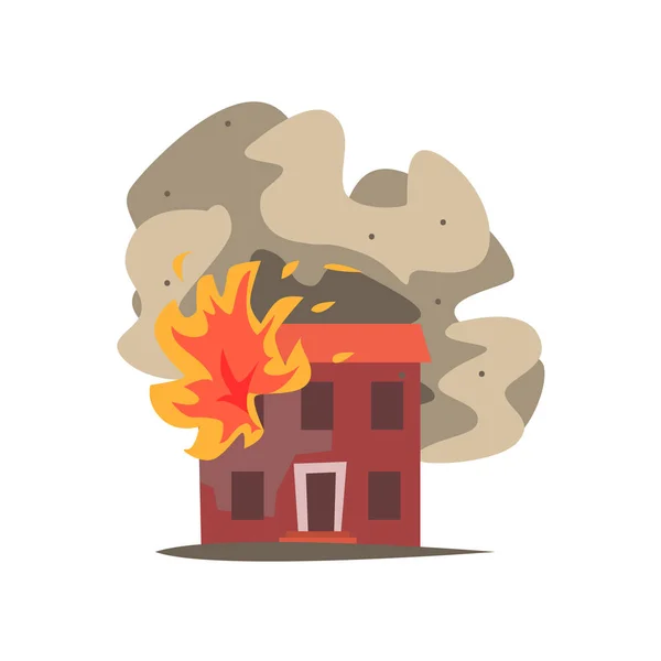 Feuer im Fenster eines zweistöckigen Gebäudes — Stockvektor