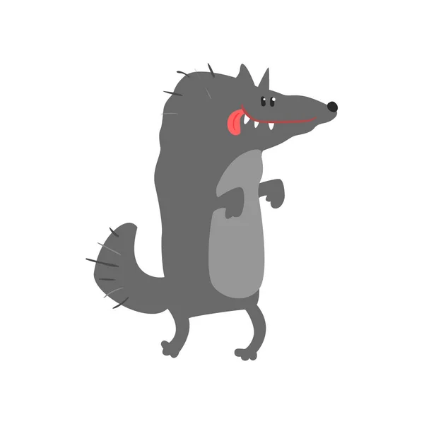 Cute cartoon wolf Happy Birthday colorful vector Illustration — Stock Vector