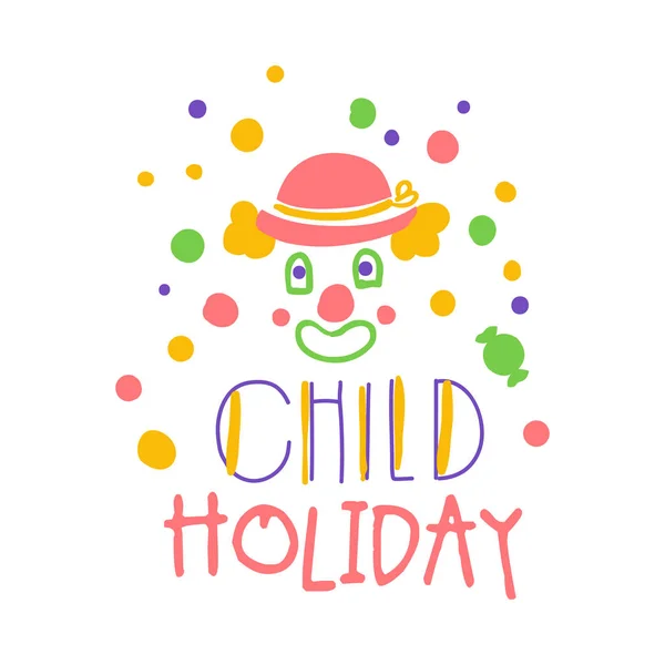 Criança feriado sinal promocional. Festa infantil colorido mão desenhado vetor Ilustração —  Vetores de Stock