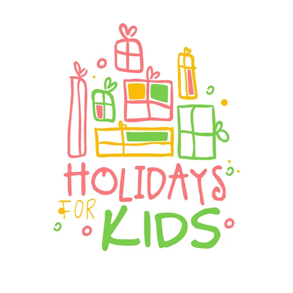 Vacaciones niños signo de promoción. Fiesta de los niños colorido vector dibujado a mano Ilustración — Vector de stock