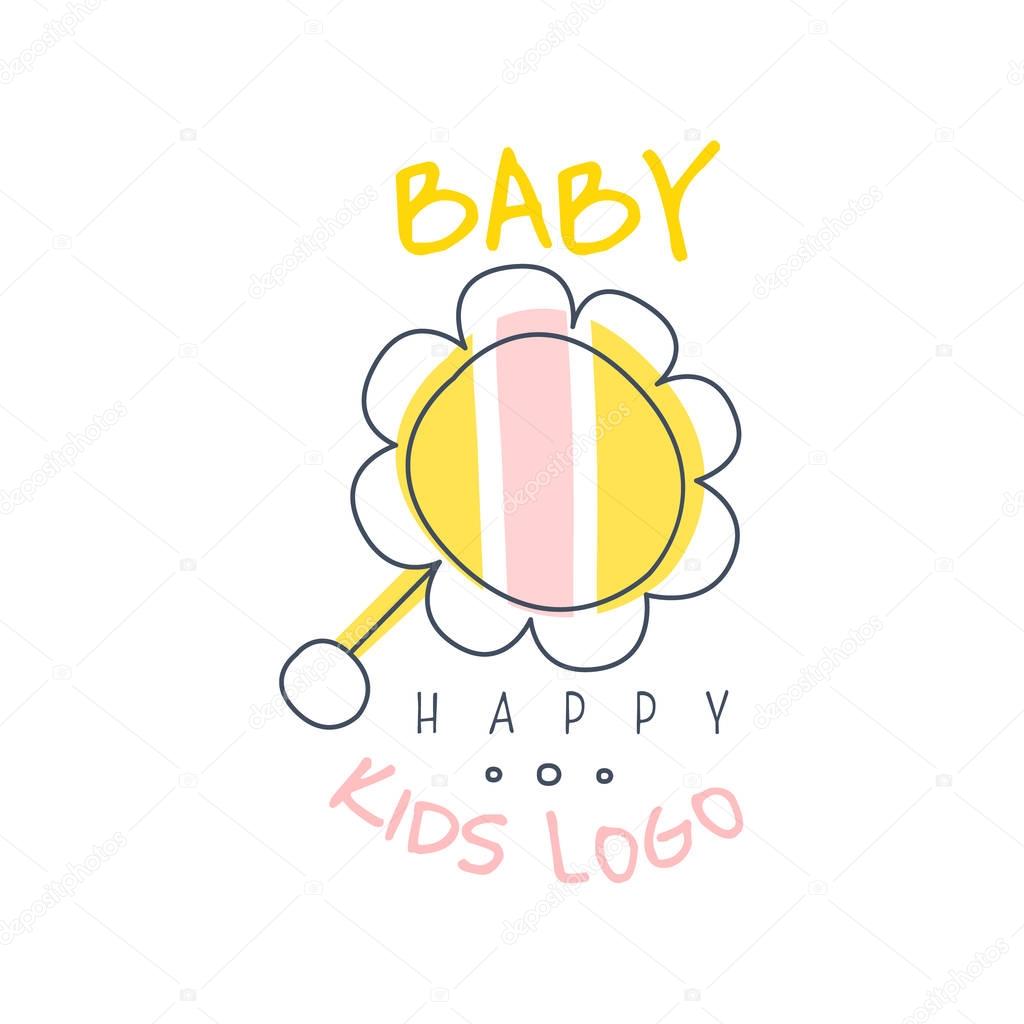 Happy baby kids logo colorful hand drawn vector Illustration label for shop, store, company identity, advertising, poster, card, banner, invitation