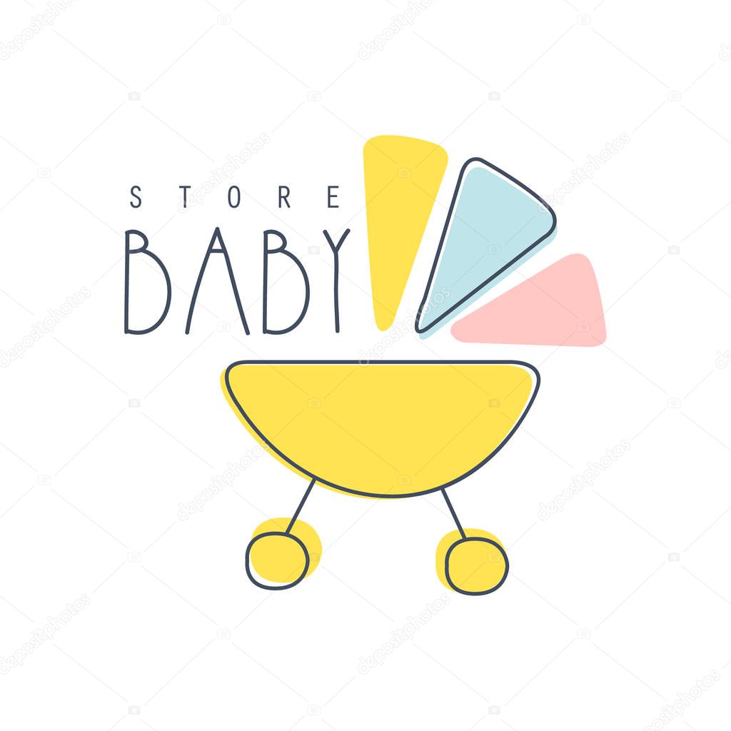 Baby store logo colorful hand drawn vector Illustration label for shop, store, company identity, advertising, poster, card, banner, invitation