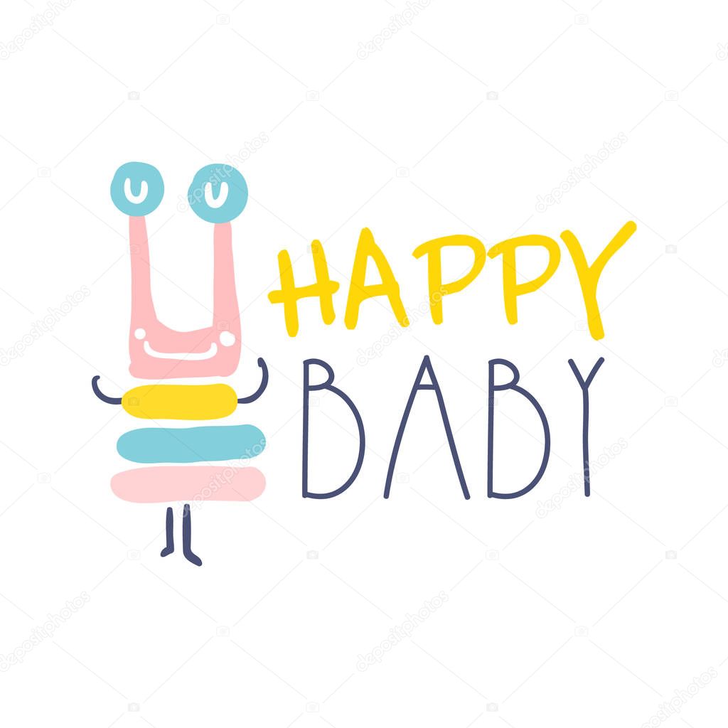 Happy baby logo colorful hand drawn vector Illustration