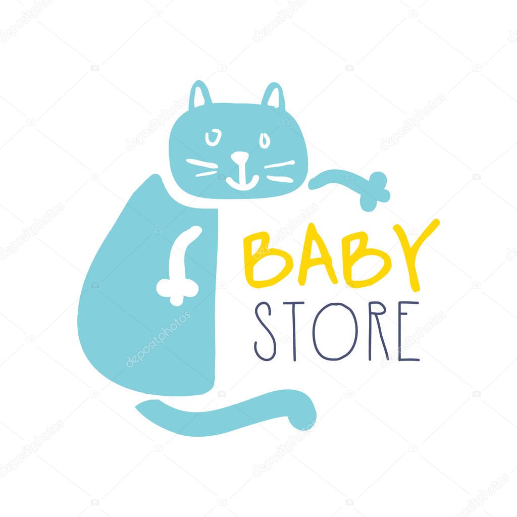 Baby store logo colorful hand drawn vector Illustration label for shop, store, company identity, advertising, poster, card, banner, invitation