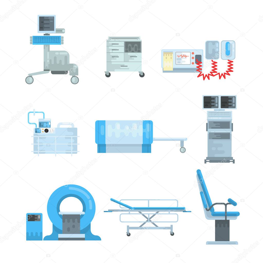 Innovational medical diagnostic equipment set of vector Illustrations