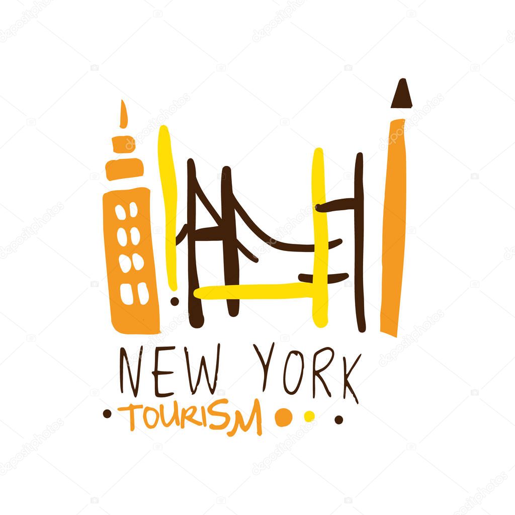 New York tourism logo template hand drawn vector Illustration