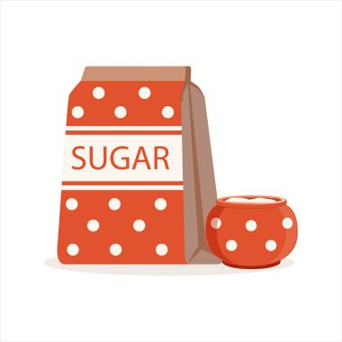 Kırmızı noktalı paket şeker ve şeker kase vektör çizim