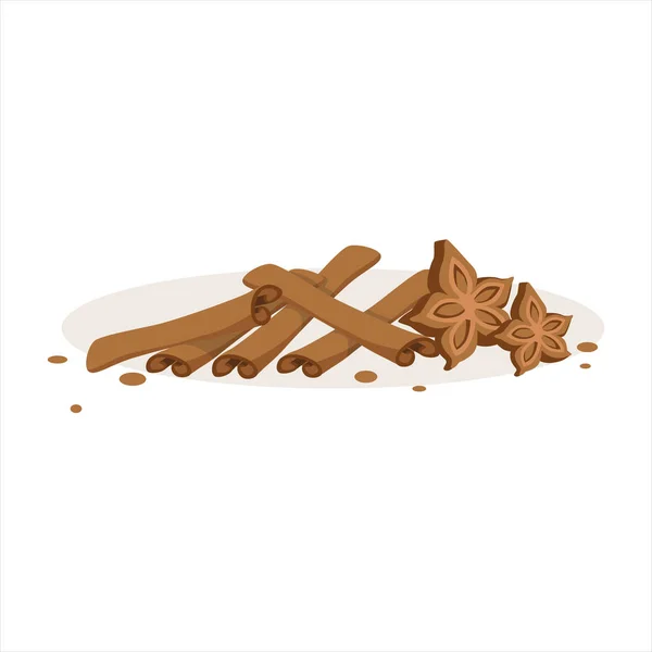 Cinnamon sticks and stars of anise baking ingredients vector Illustration — Stock Vector