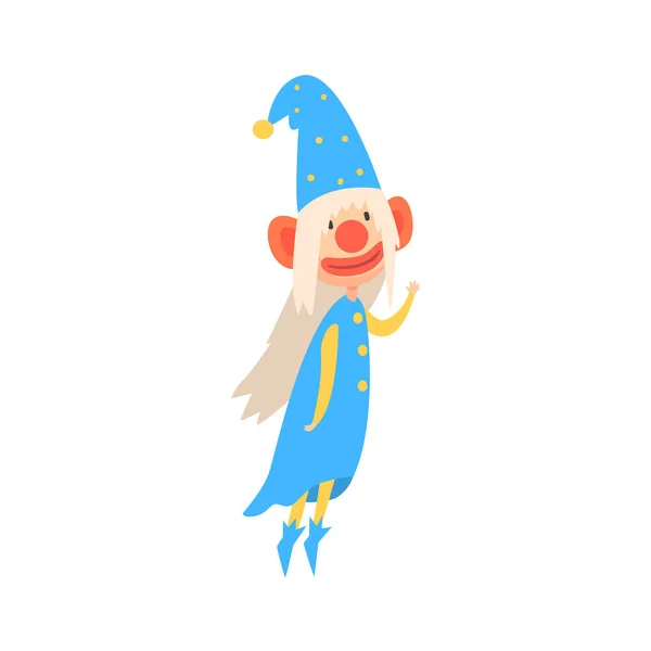 Αστεία gnome φορώντας ένα μπλε με βαμμένο πρόσωπο πολύχρωμο κινούμενα σχέδια χαρακτήρα διανυσματικά εικονογράφηση — Διανυσματικό Αρχείο