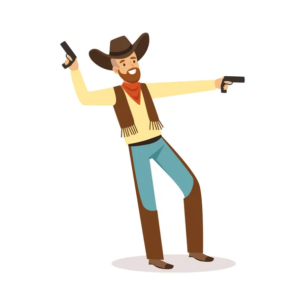 Cowboy barbu tenant ses armes vecteur de personnage de dessin animé occidental Illustration — Image vectorielle