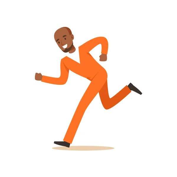 Criminal black man in an orange uniform is running colorful character vector Illustration — Stock Vector