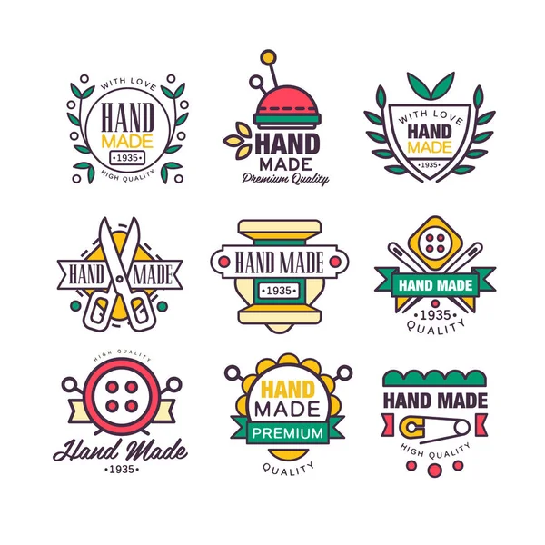 Hand made, knitting and tailor set of labels vector Illustrations — Stock Vector