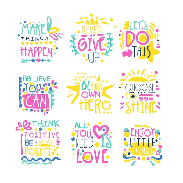 Short possitive messages colorful hand drawn vector Illustrations — Stock Vector