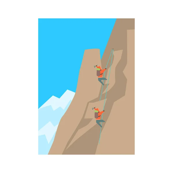 Mountain climbers climbing a peak — Stock Vector