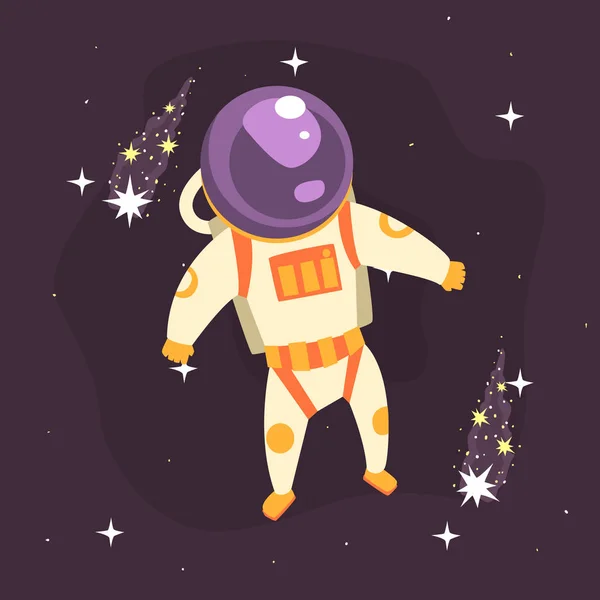 Cosmonauta in tuta spaziale a passeggiata nello spazio aperto — Vettoriale Stock