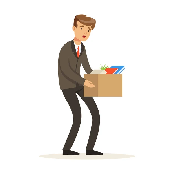 Sad businessman character leaving work vector Illustration — Stock Vector