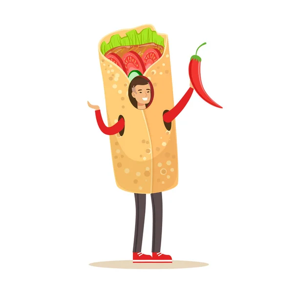 Man met Döner kebab kostuum, fast-food snack karakter vector illustratie — Stockvector