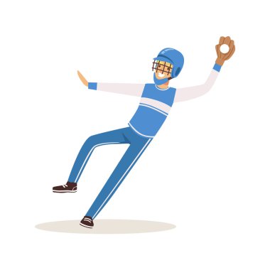 Vektör çizim yunuslama mavi üniformalı beyzbol oyuncusu