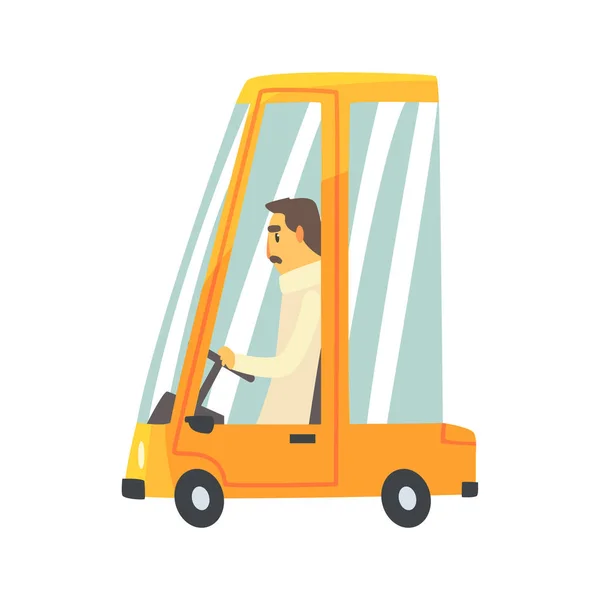 Cartone animato giallo auto con autista vettore Illustrazione — Vettoriale Stock